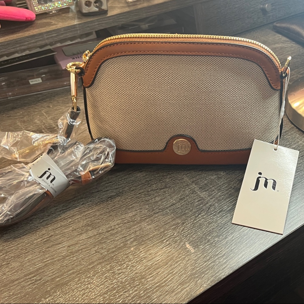 JM Tan and Cream Crossbody Bag